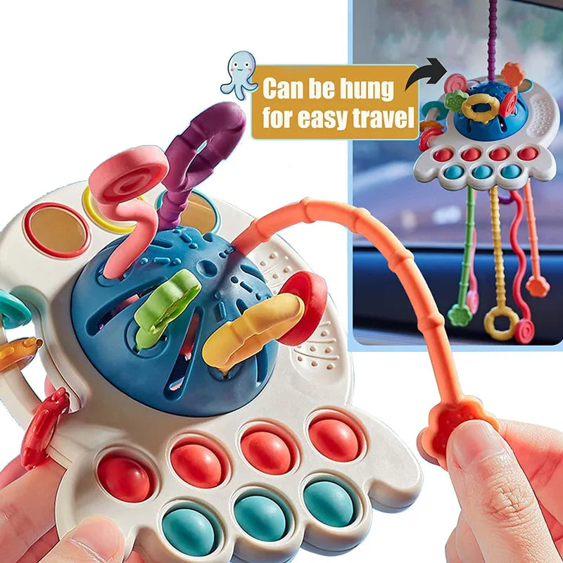 Montessori Sensory Toys Silicone Pull String Toys Baby Activity Motor Skills Development Educational Toy for Babies 1 2 3 Years