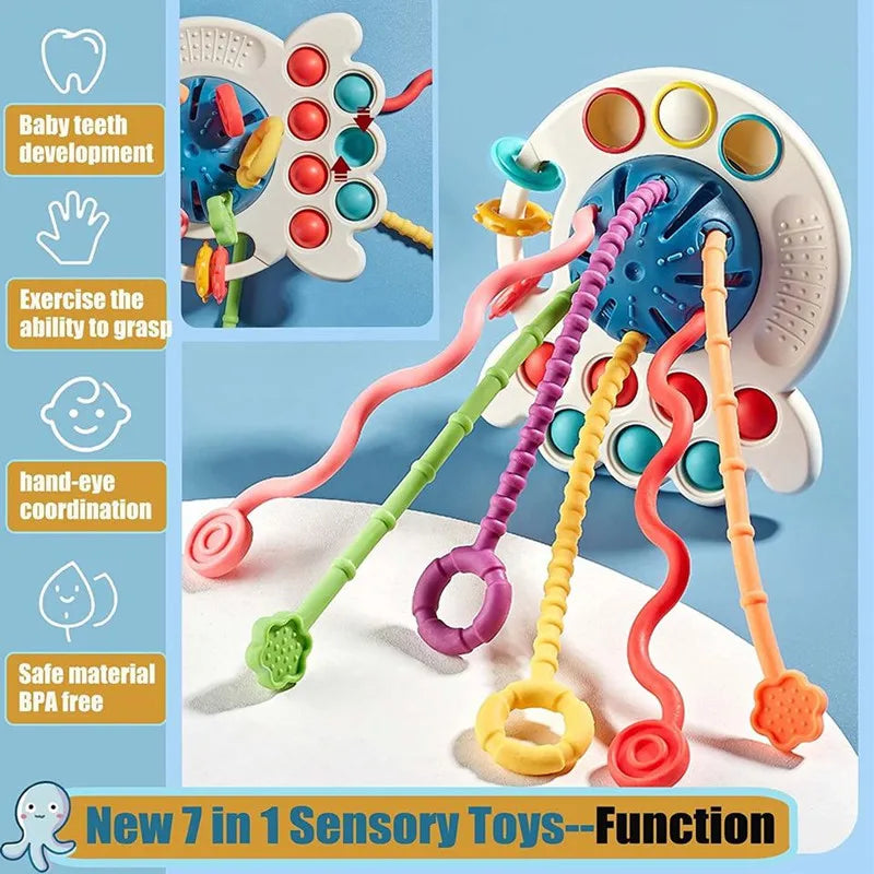 Montessori Sensory Toys Silicone Pull String Toys Baby Activity Motor Skills Development Educational Toy for Babies 1 2 3 Years